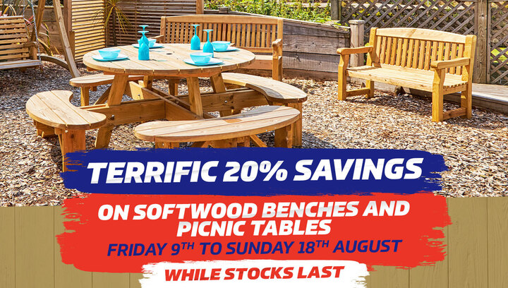 20% off softwood benches and picnic tables